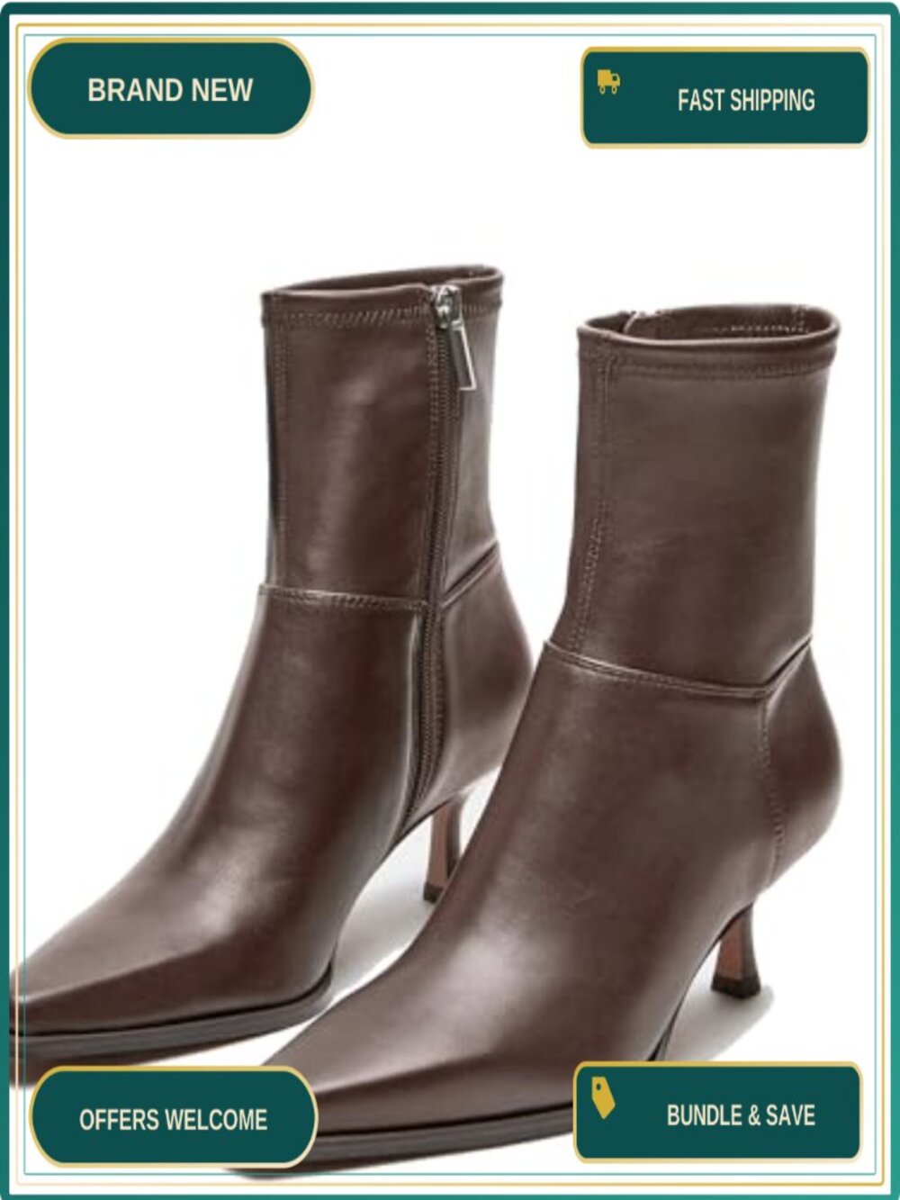 Kitten Heel Ankle Boots Pointed Toe Side Zip Short Booties